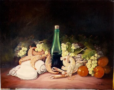 Bodegón con marisco y naranjas, bodegón de Florentino Santana Gala