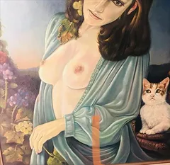 Mujer con gato, figura de Florentino Santana Gala